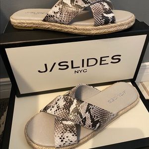 Reva Black White Crisscross Espadrille Slides